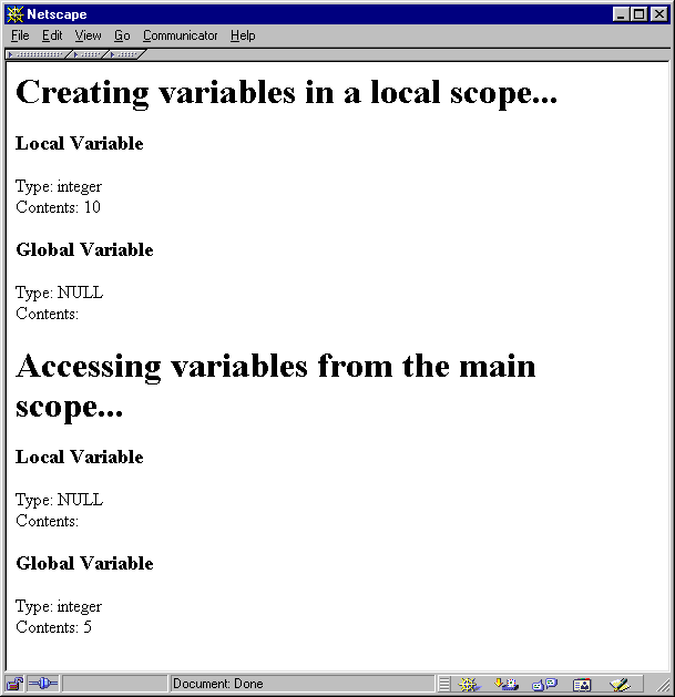 Creating variables with different scopes